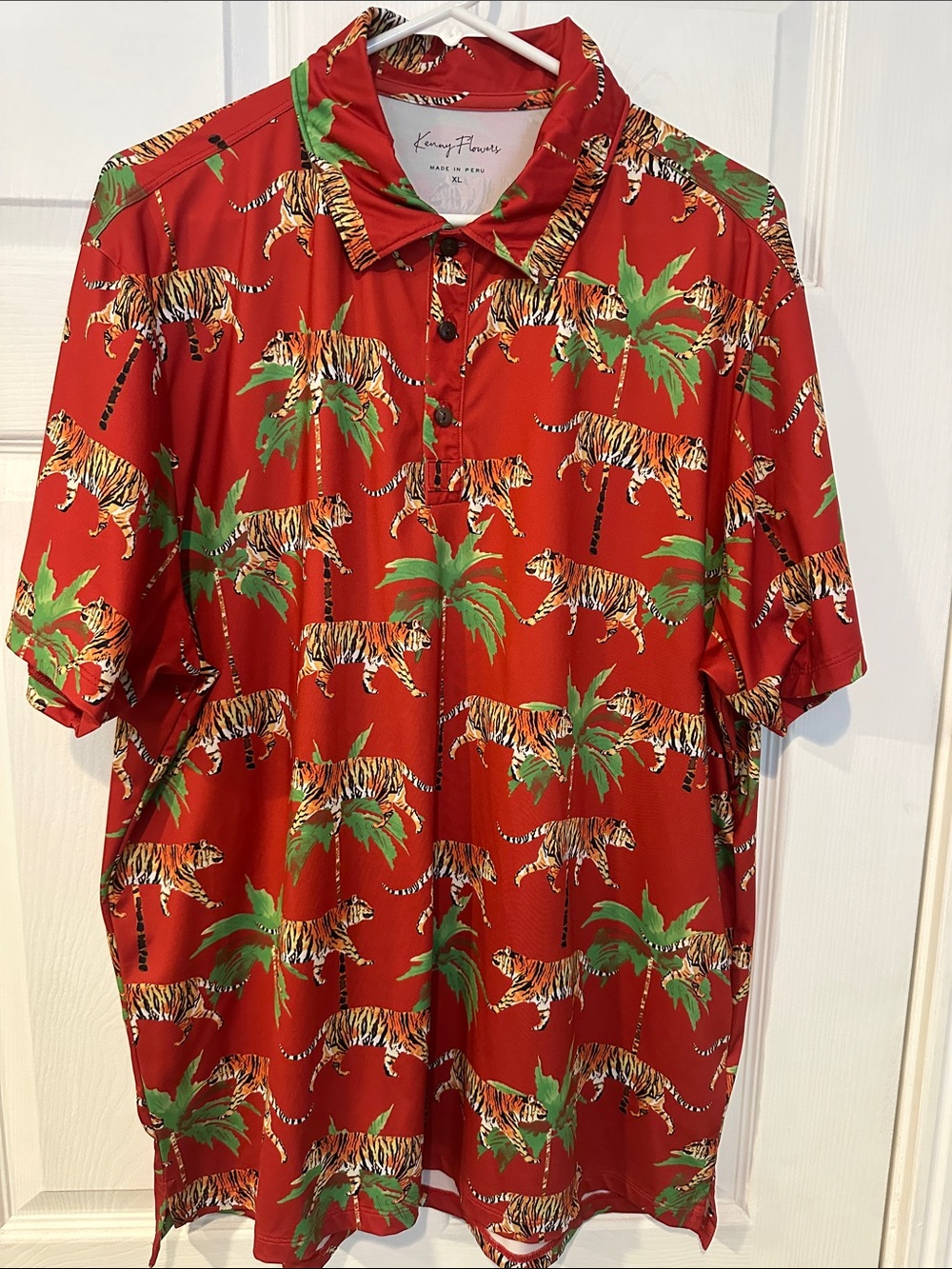 Kenny Flowers Red Tiger & Palm Print Polo